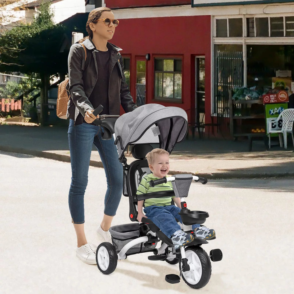 Folding Toddler Tricycle with Adjustable Push Handle, Harness, Canopy and Storage E69987