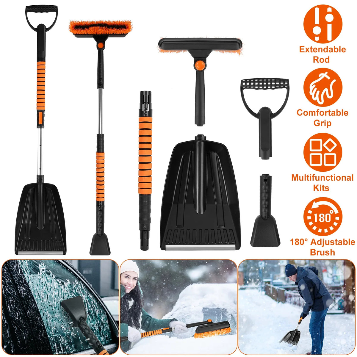 Telescopic Ice Scraper Snow Brush Shovel Kit I223