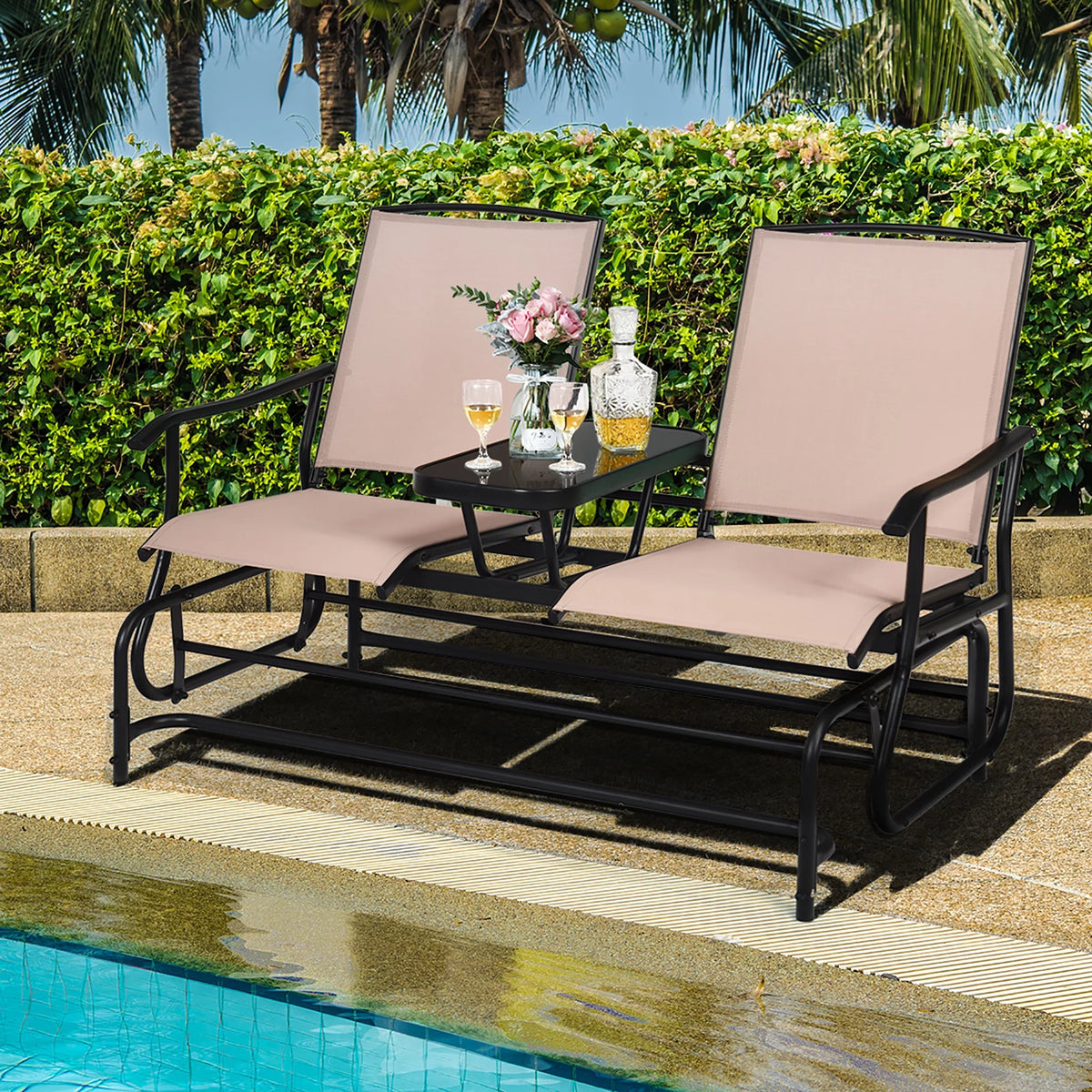 Brown 2 Person Outdoor Patio Glider Loveseat A58238