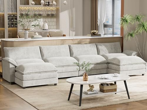Grey Chenille U Shaped Modular Sectional Sofa with Ottoman W400