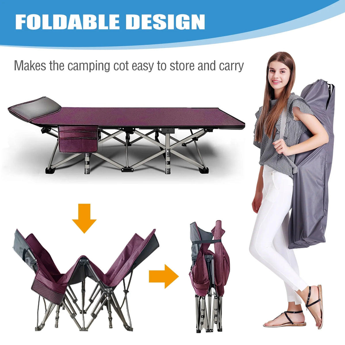 Folding Camping Cot with Mattress and Carry Bag K51563