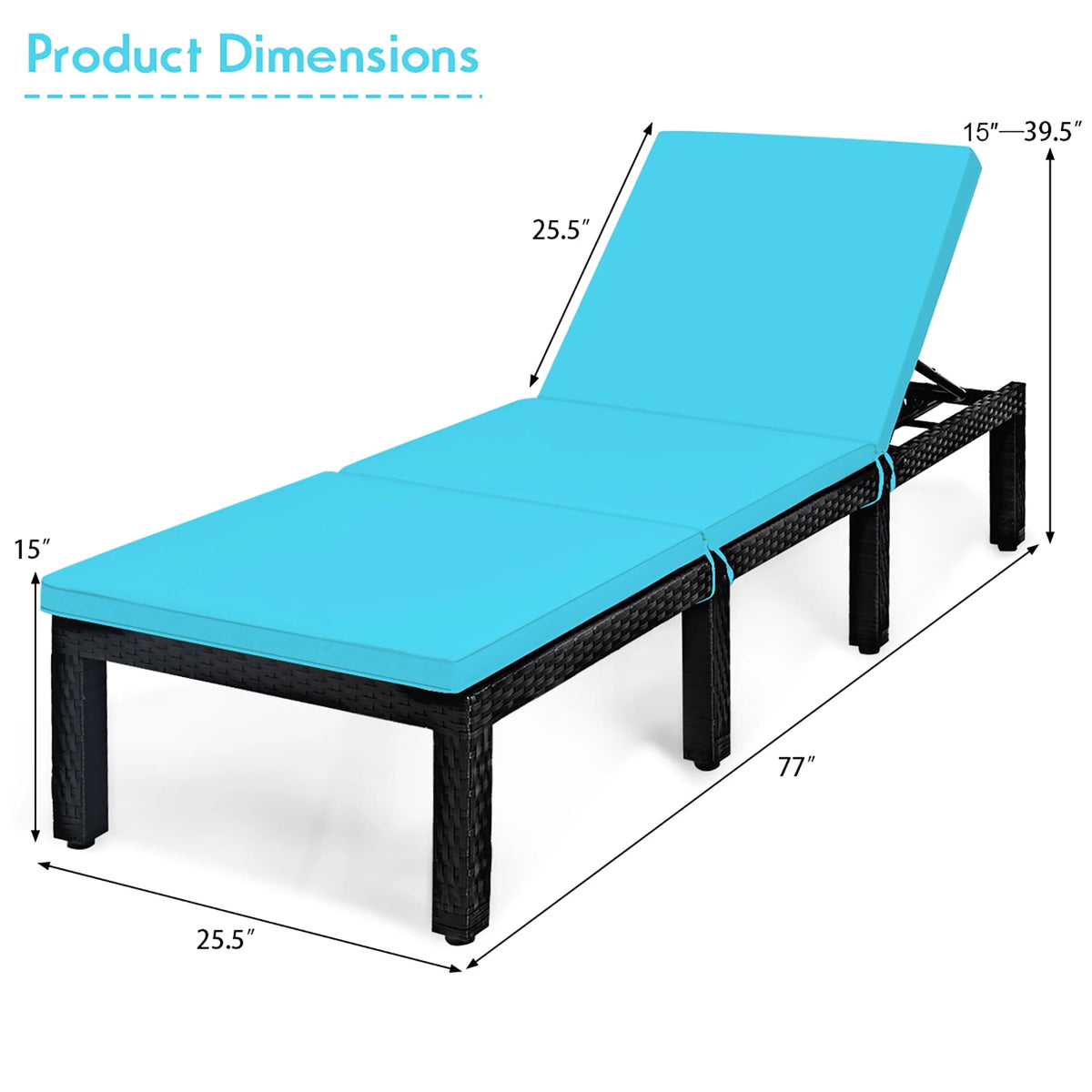Patio Rattan Lounge Chair Height Adjustable Turquoise N5394