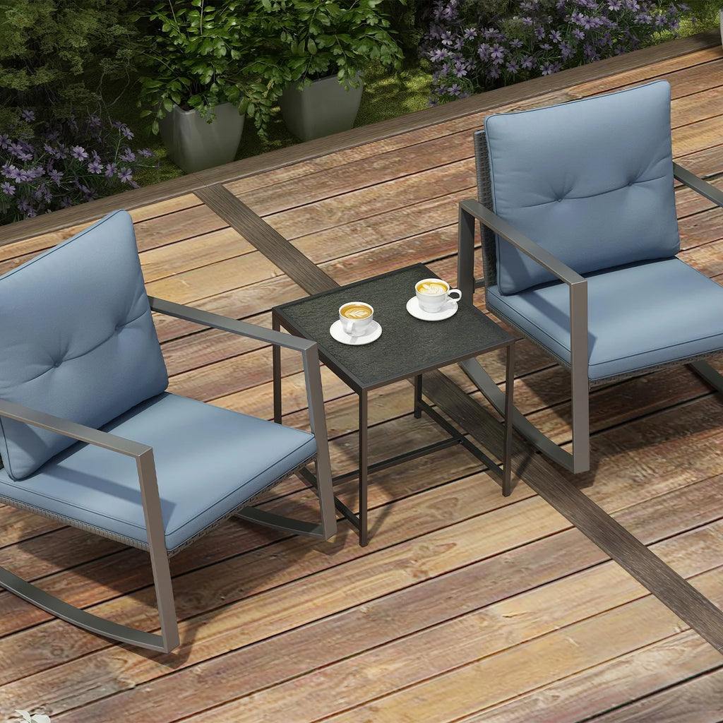 3-Piece Bistro Outdoor Cafe Furniture Set with Glass Table Grey U606365