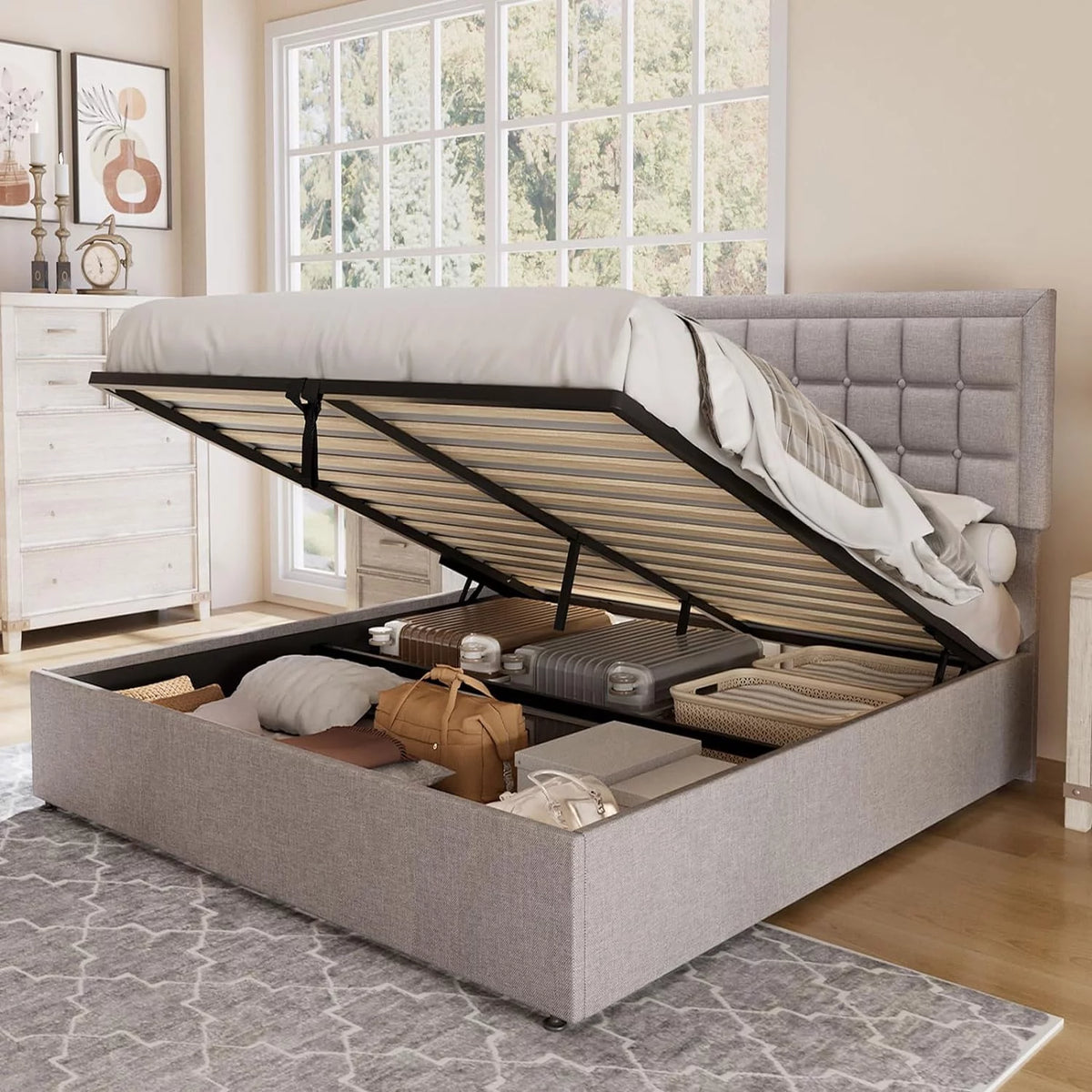 King Size Lift Up Storage Upholstered Platform Bed Frame K744146