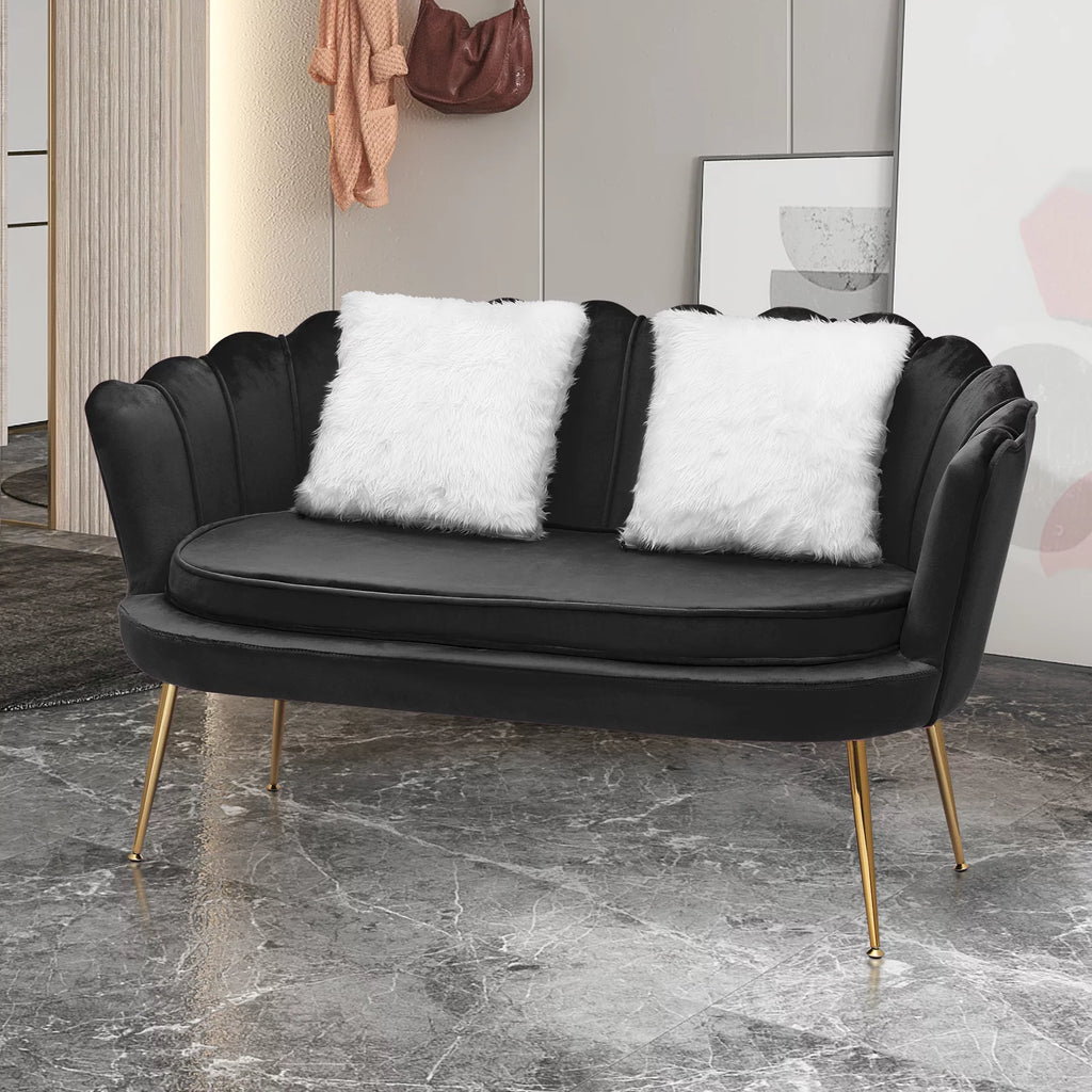Black Tufted Velvet Loveseat with Pillows V7388
