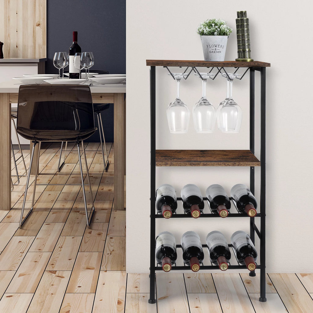 Freestanding Metal and Wood Wine Rack Table H193800
