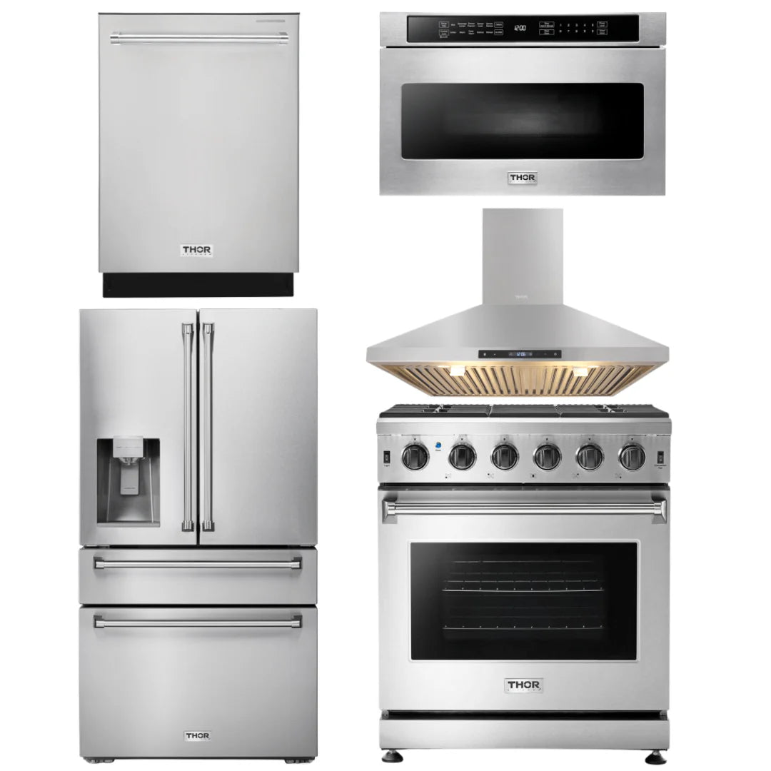 30 Propane Gas Range, Range Hood, Microwave, Refrigerator, Dishwasher I27637