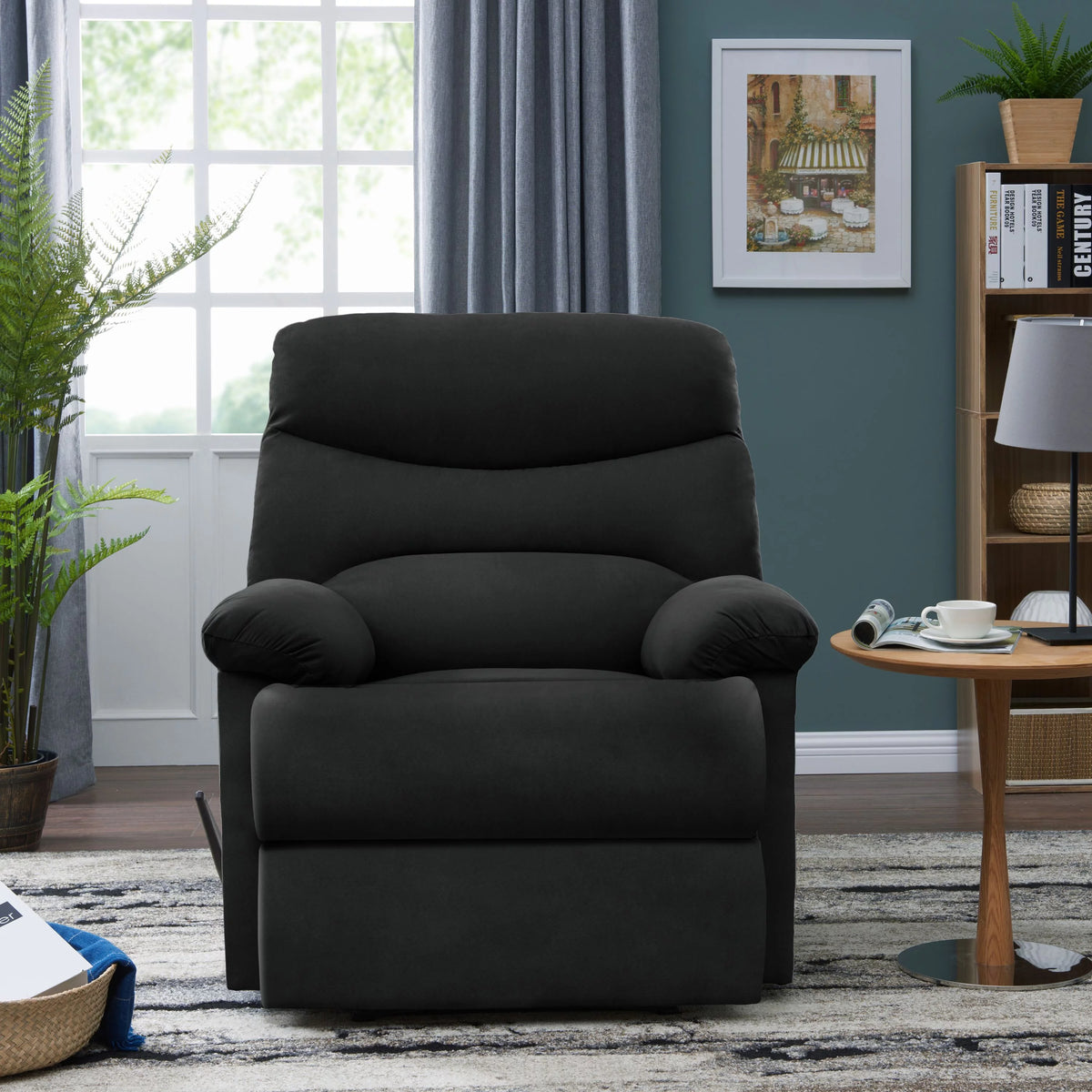 Black Microfiber Wall Hugger Recliner Chair V822