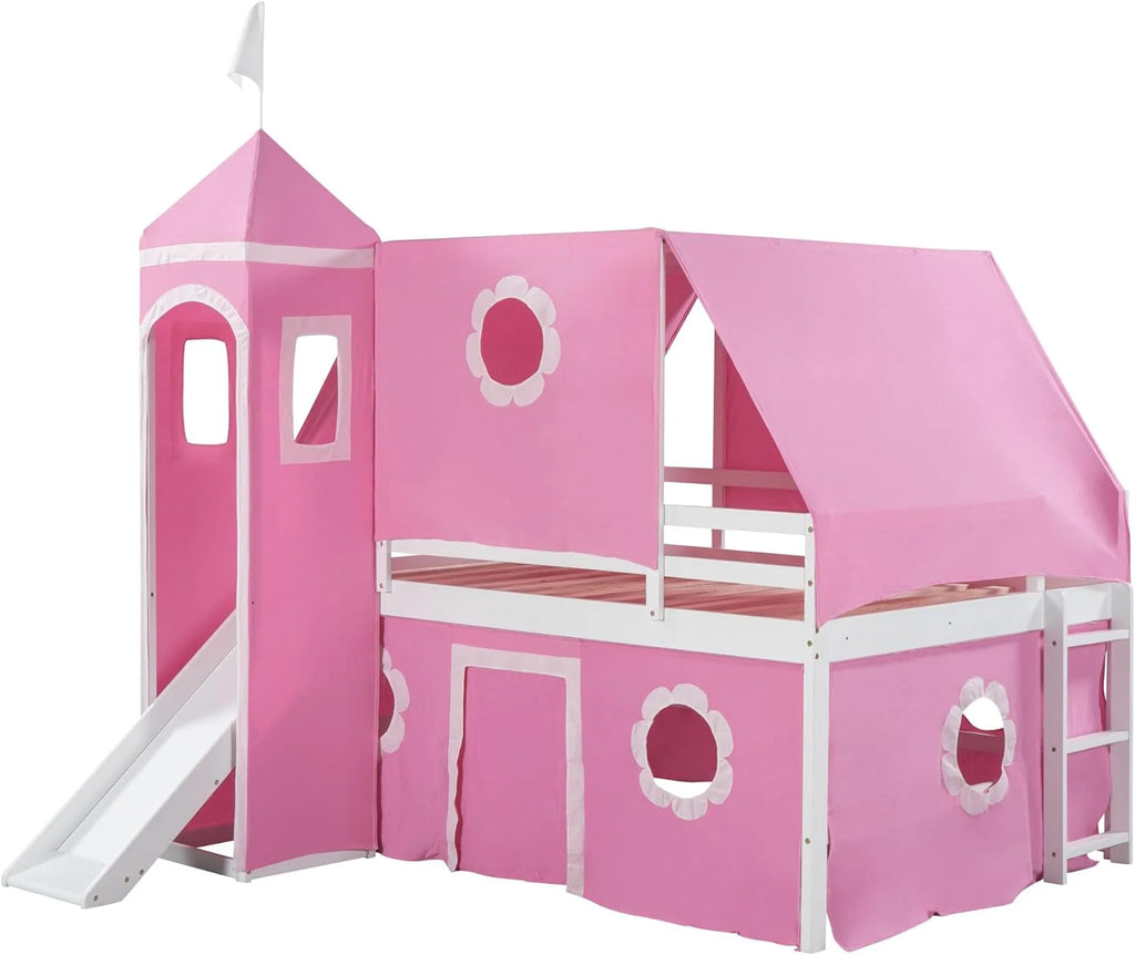 Full Size Solid Wood Low Loft Bed with Slide F694788