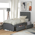 Gray Upholstered Twin Size Platform Bed with 2 Storage Drawers I5440