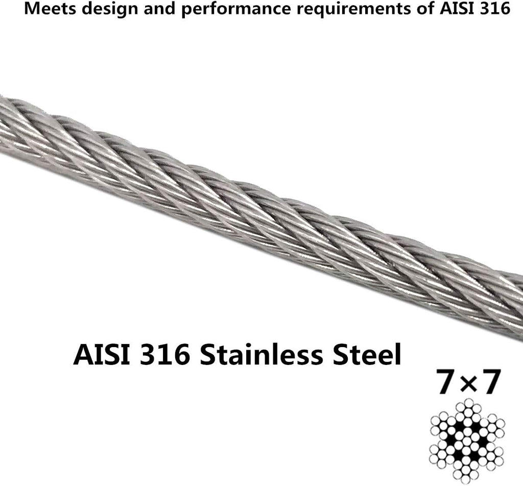 1/8 Stainless Steel Aircraft Wire Rope 7x7 300Feet T316 Marine Grade X49832