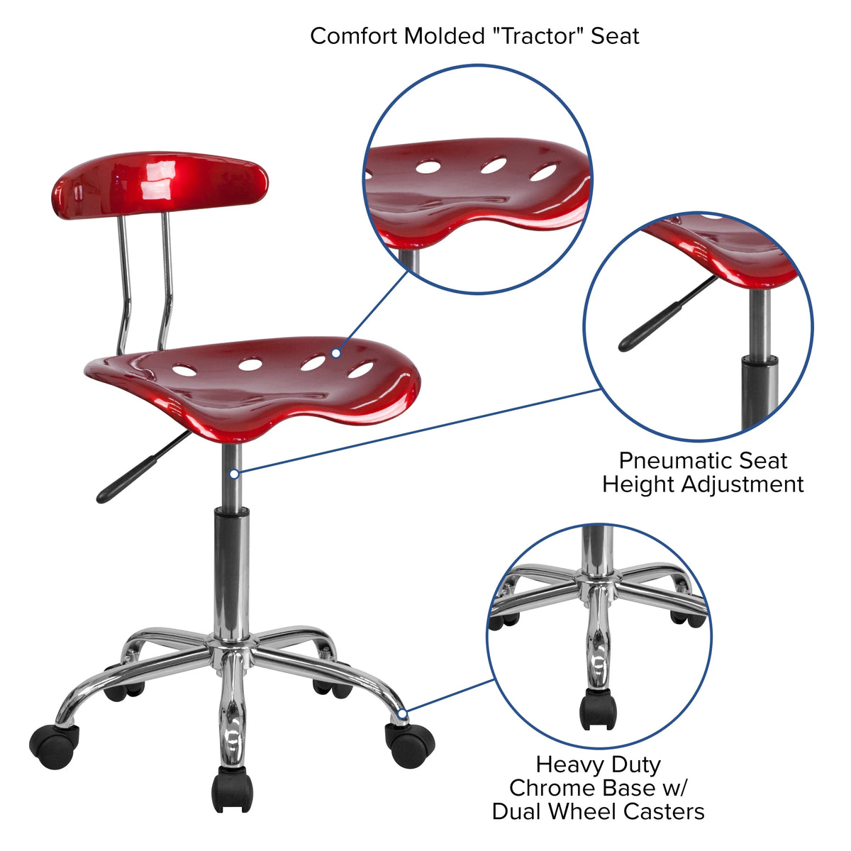 Wine Red Adjustable Swivel Chair T83879