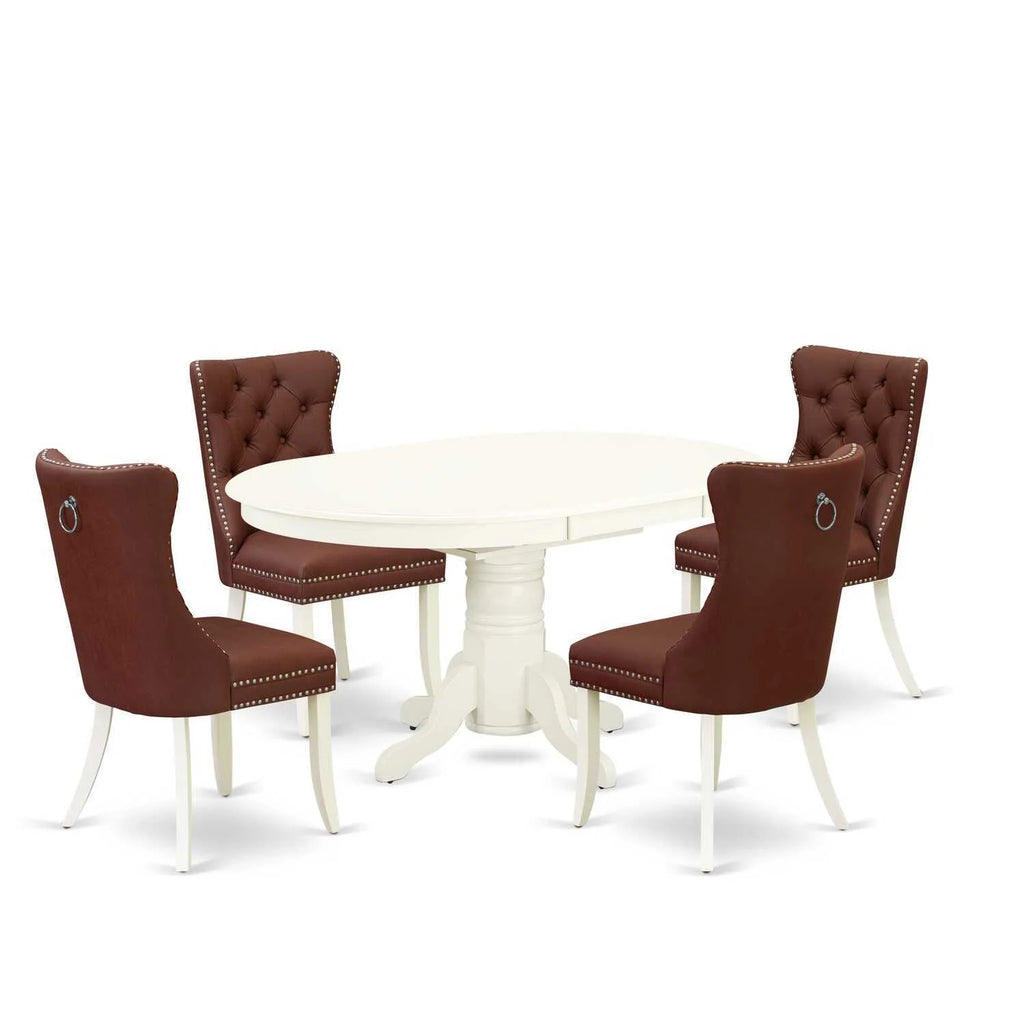 5 Piece Oval Dining Table and 4 Upholstered Chairs Y1346