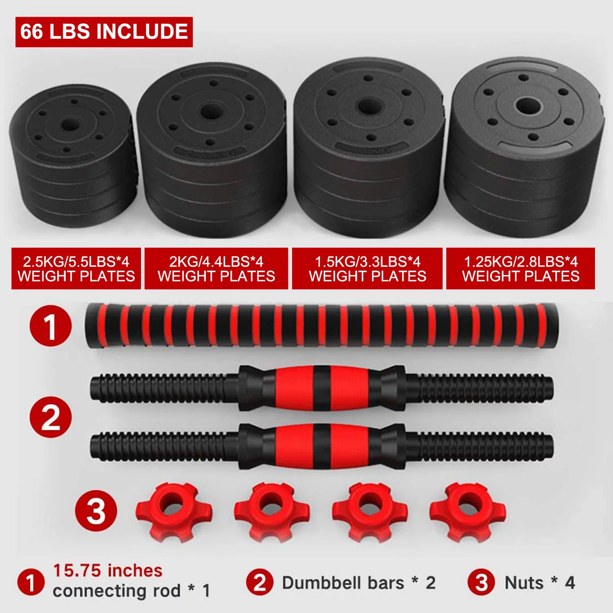 66 LBS Adjustable Dumbbell Set O767