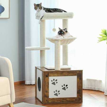 Cat Tree with Litter Box Enclosure and Scratching Posts I26095