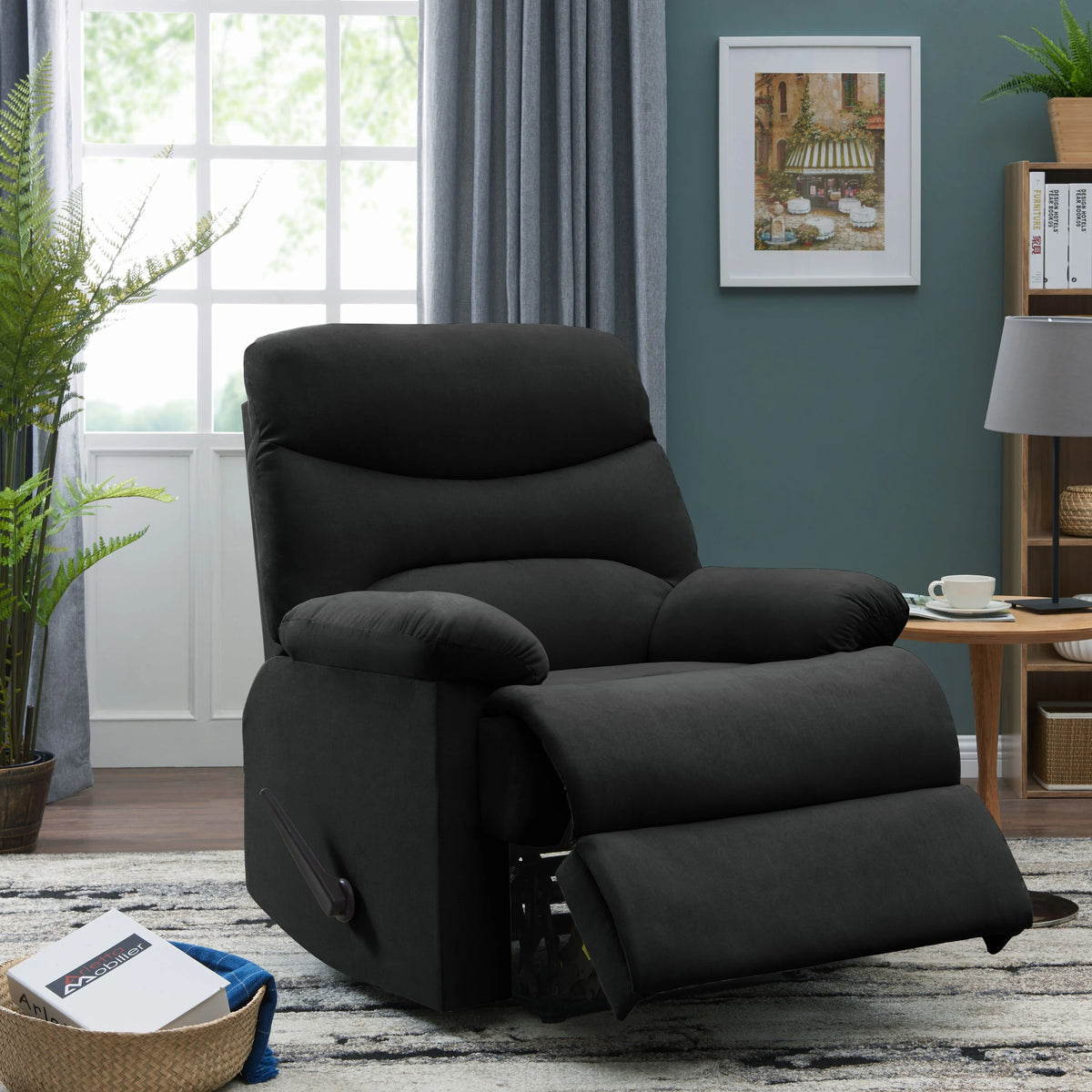 Black Microfiber Wall Hugger Recliner Chair V822