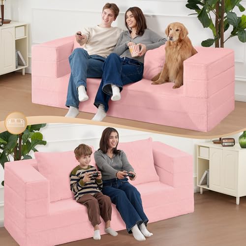 Faux Fur Convertible Bean Bag Sofa Bed with Pillow K65477