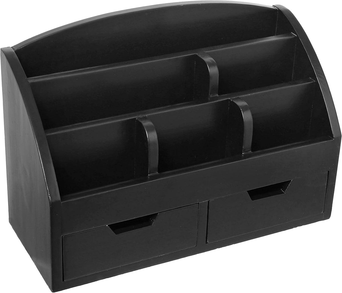Black Wood 6-Compartment Desktop Organizer with 2 Drawers Z22814