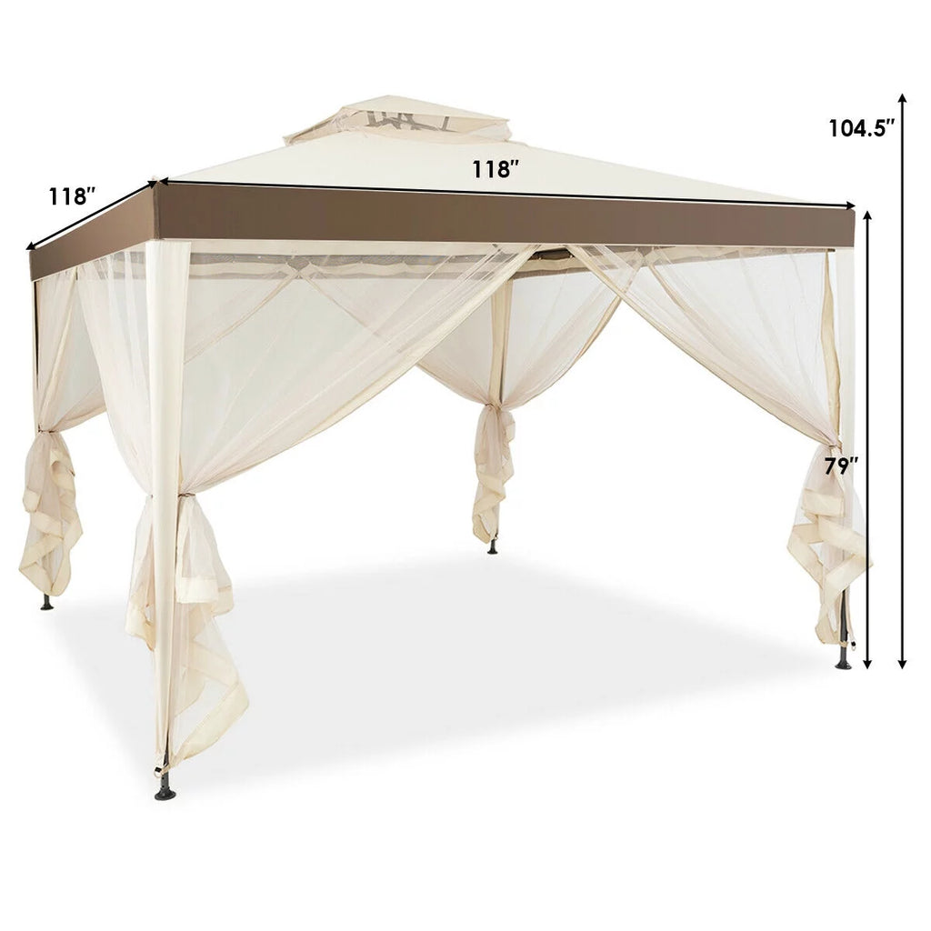 10'x 10' Beige Canopy Gazebo with Mosquito Netting O464306
