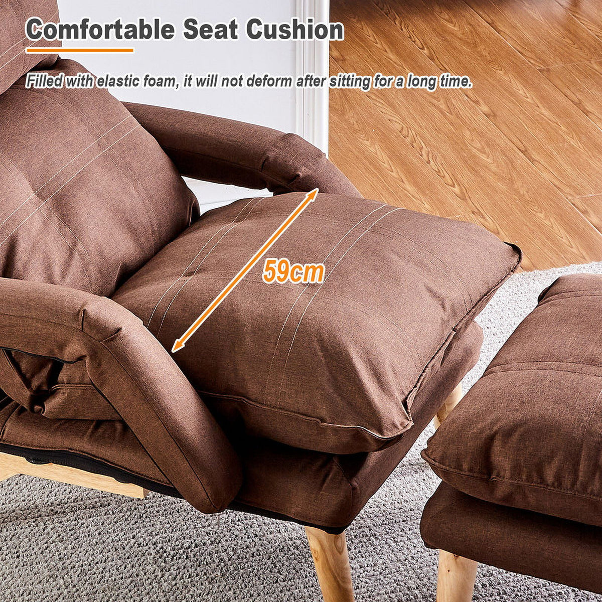 Brown Linen Accent Chair with Ottoman E230497
