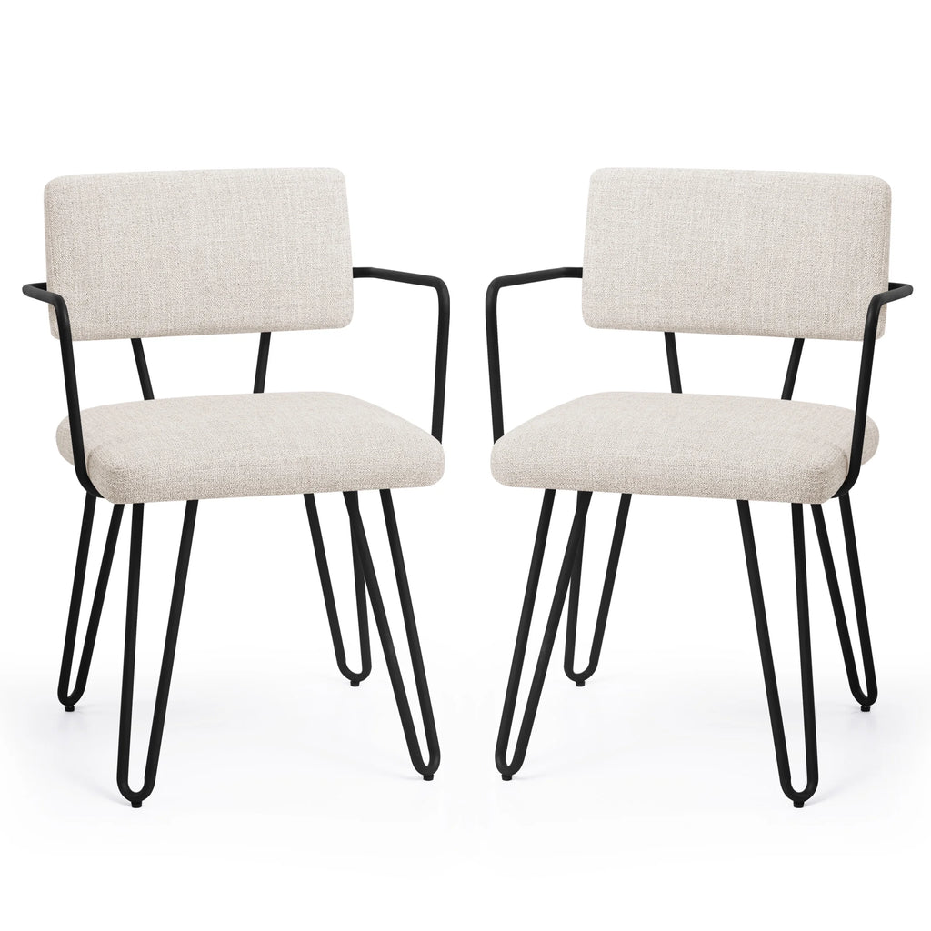 Off-White Set of 6 Dining Chairs with Metal Arms A279