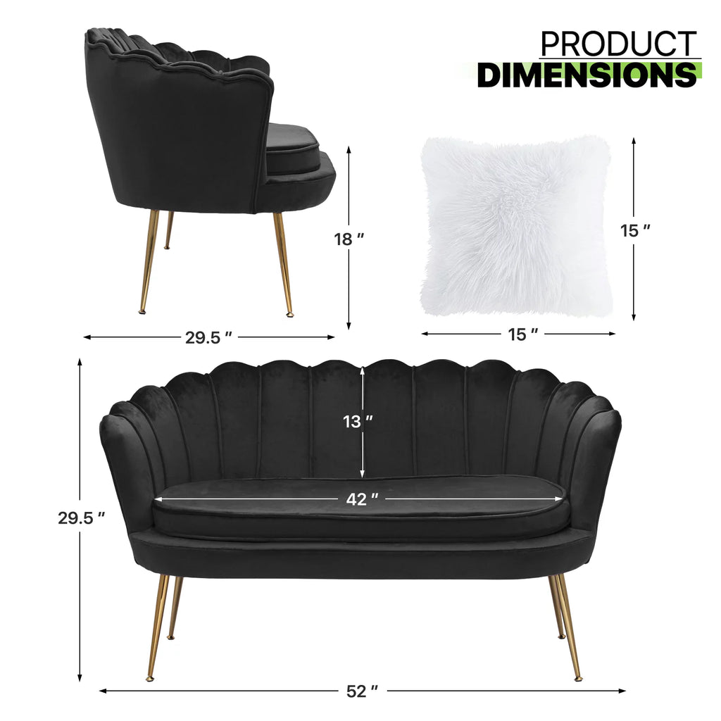 Black Tufted Velvet Loveseat with Pillows V7388