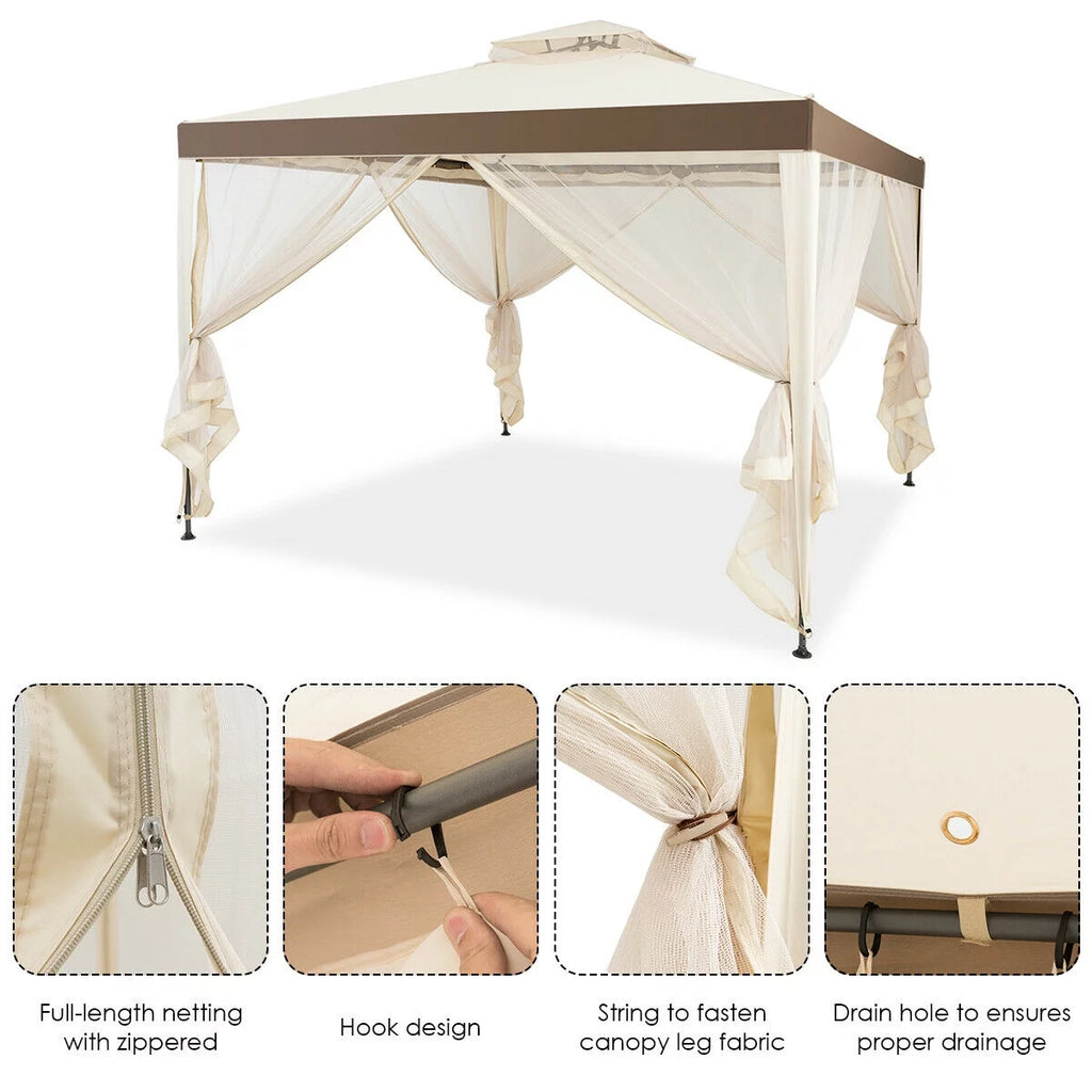 10'x 10' Beige Canopy Gazebo with Mosquito Netting O464306