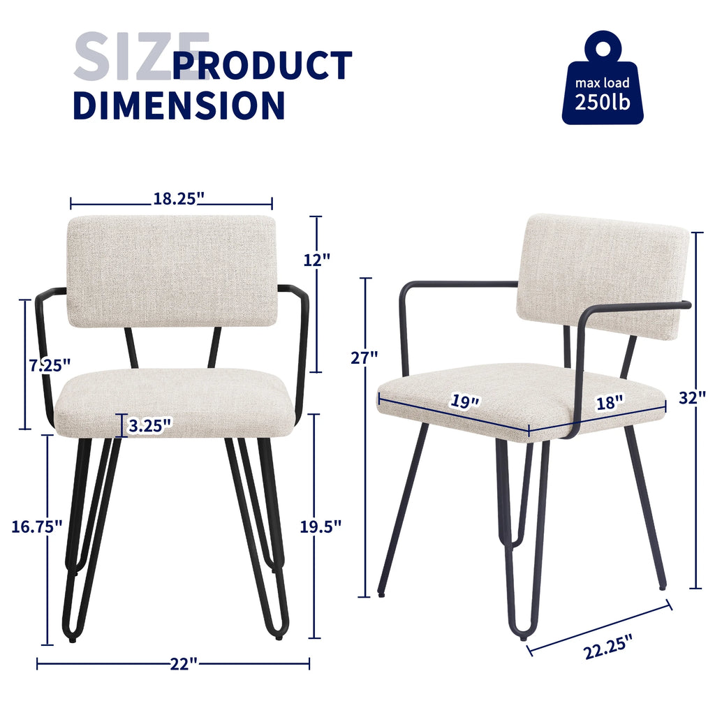 Off-White Set of 6 Dining Chairs with Metal Arms A279