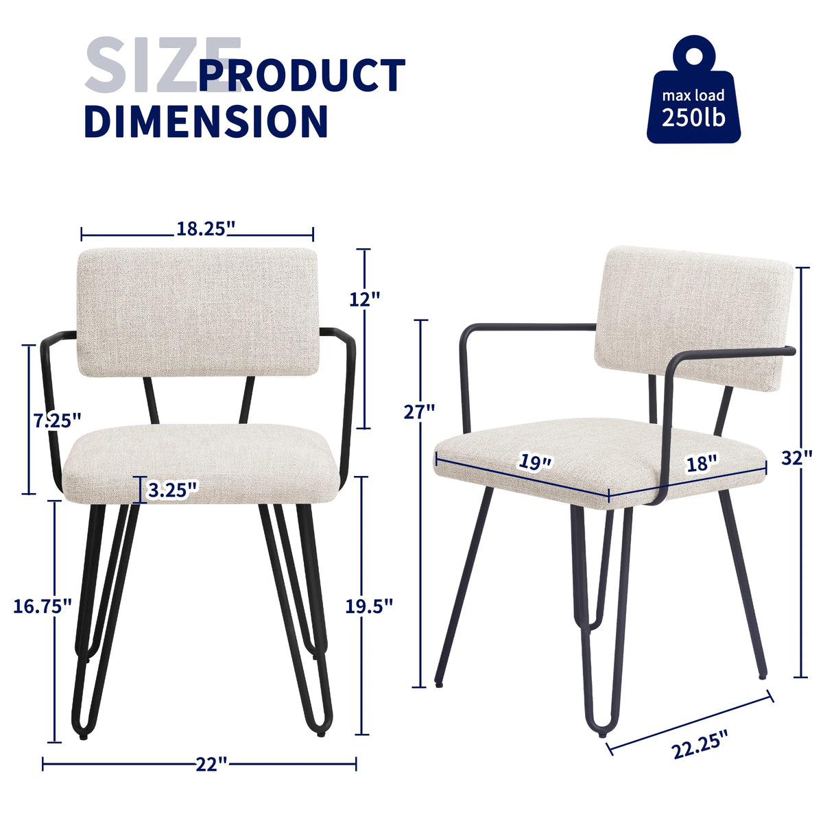 Off-White Set of 6 Dining Chairs with Metal Arms A279