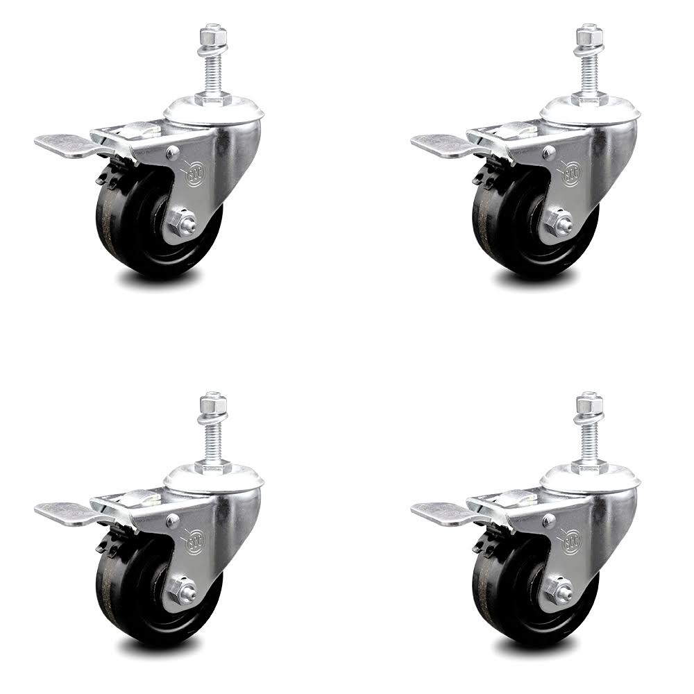 3.5 inch Phenolic Swivel Caster Set with Total Lock Brake J584