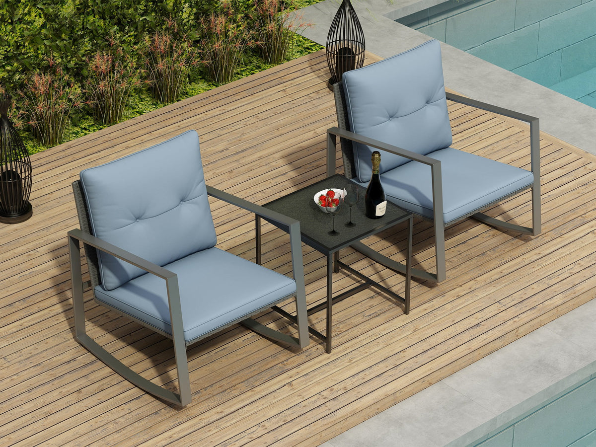 3-Piece Bistro Outdoor Cafe Furniture Set with Glass Table Grey U606365