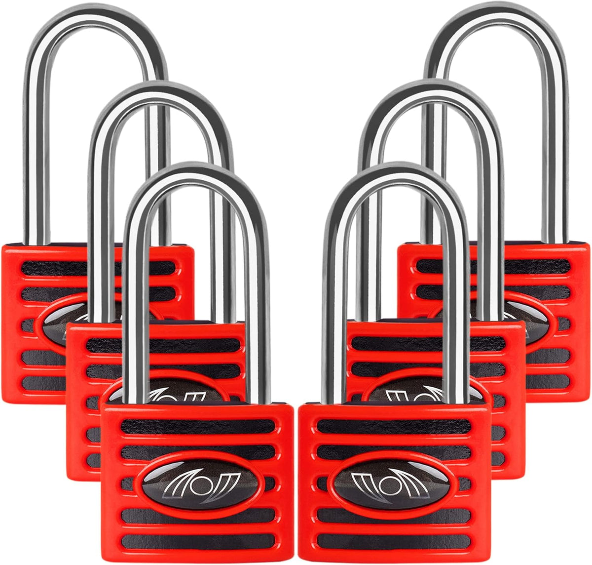 2.5 Inch Long Shackle Keyed Alike Padlocks 6 Pack Red A82251