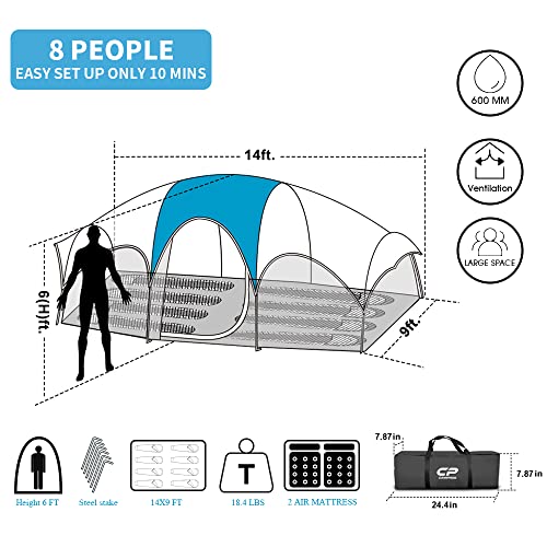 8 Person Weather Resistant Camping Tent with Carry Bag G826