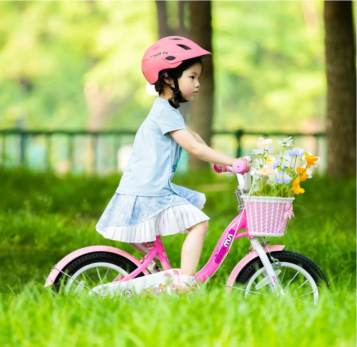 Green 14 Inch Kids Bike with Basket Y930213