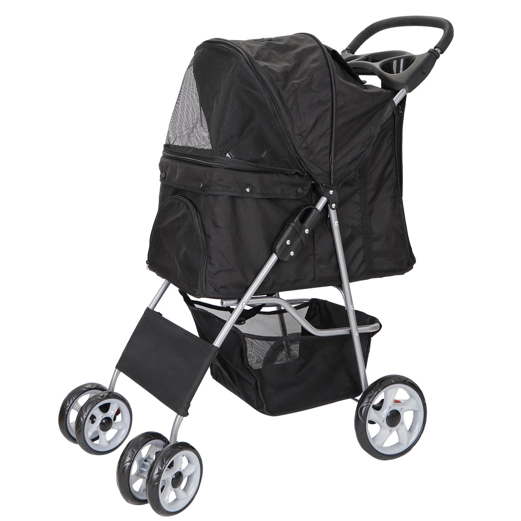 4 Wheel Foldable Pet Stroller with Storage Basket & Cup Holder M615072