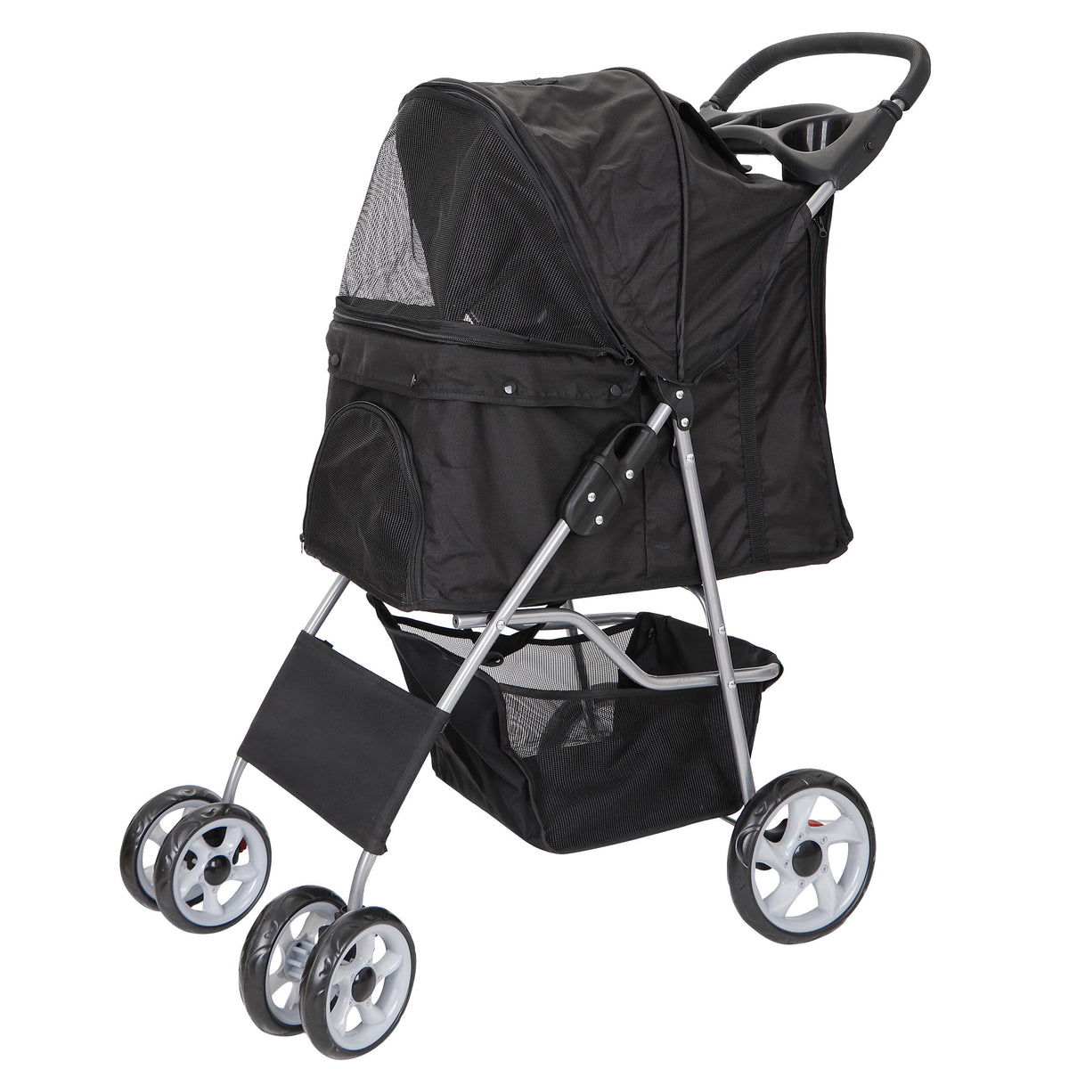 4 Wheel Foldable Pet Stroller with Storage Basket & Cup Holder M615072