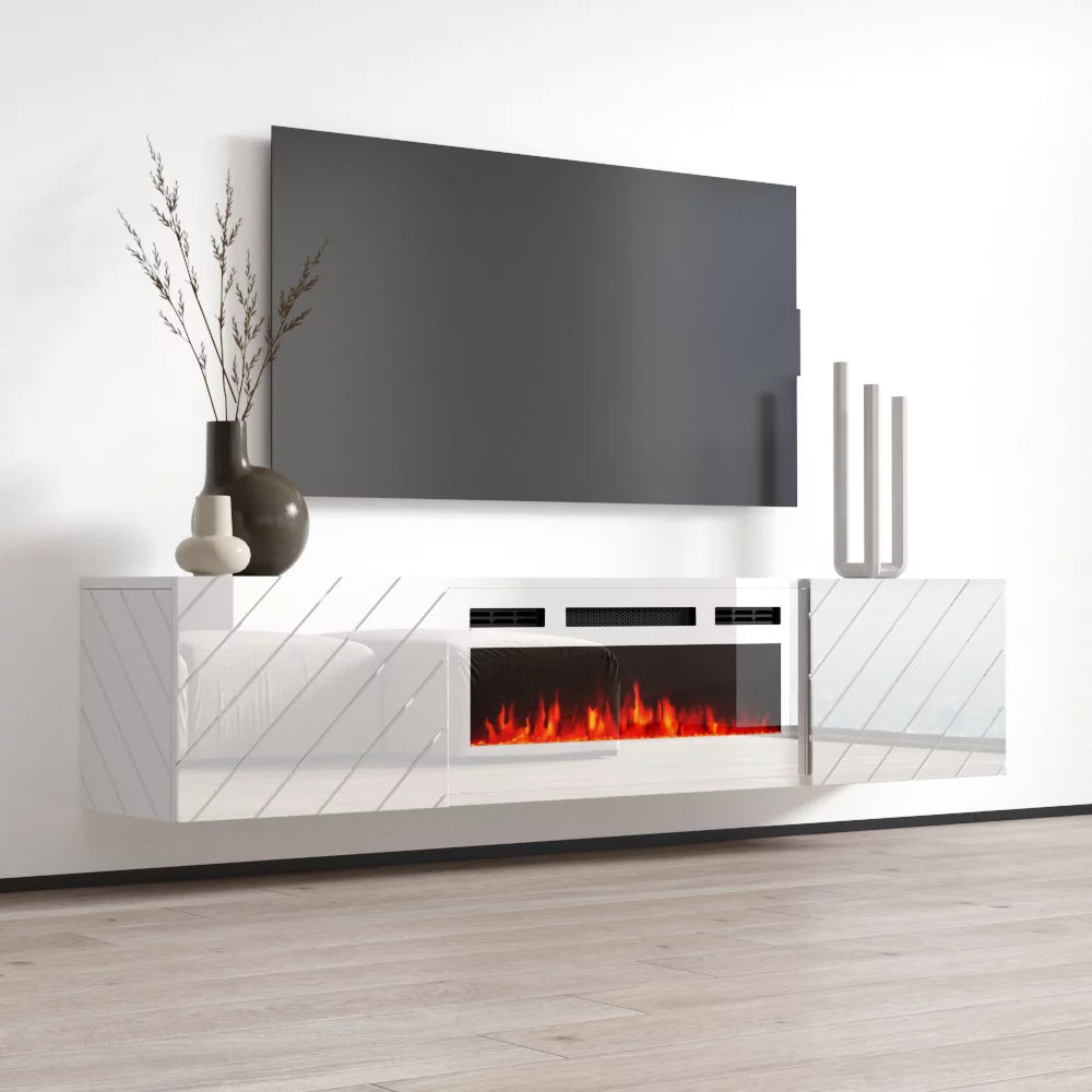 72" High Gloss Floating Fireplace TV Stand U716