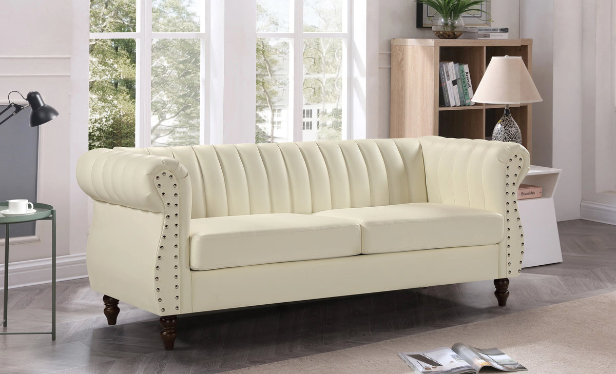 Cream White Faux Leather Living Room Set Z172798