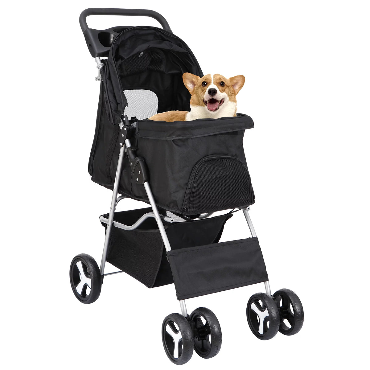 4 Wheel Foldable Pet Stroller with Storage Basket & Cup Holder M615072