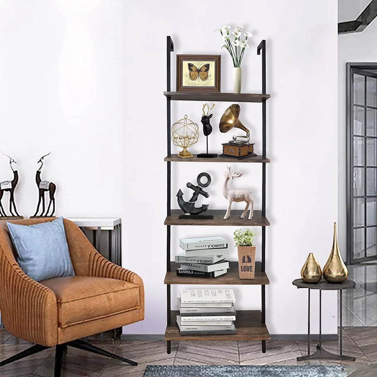5-tier Wall-mounted Wood Bookshelf N5739