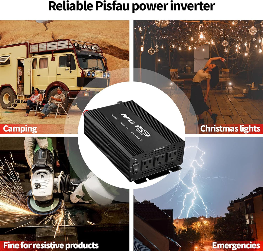 1000W Power Inverter 12V DC to 110V AC with 3 AC Sockets E77814