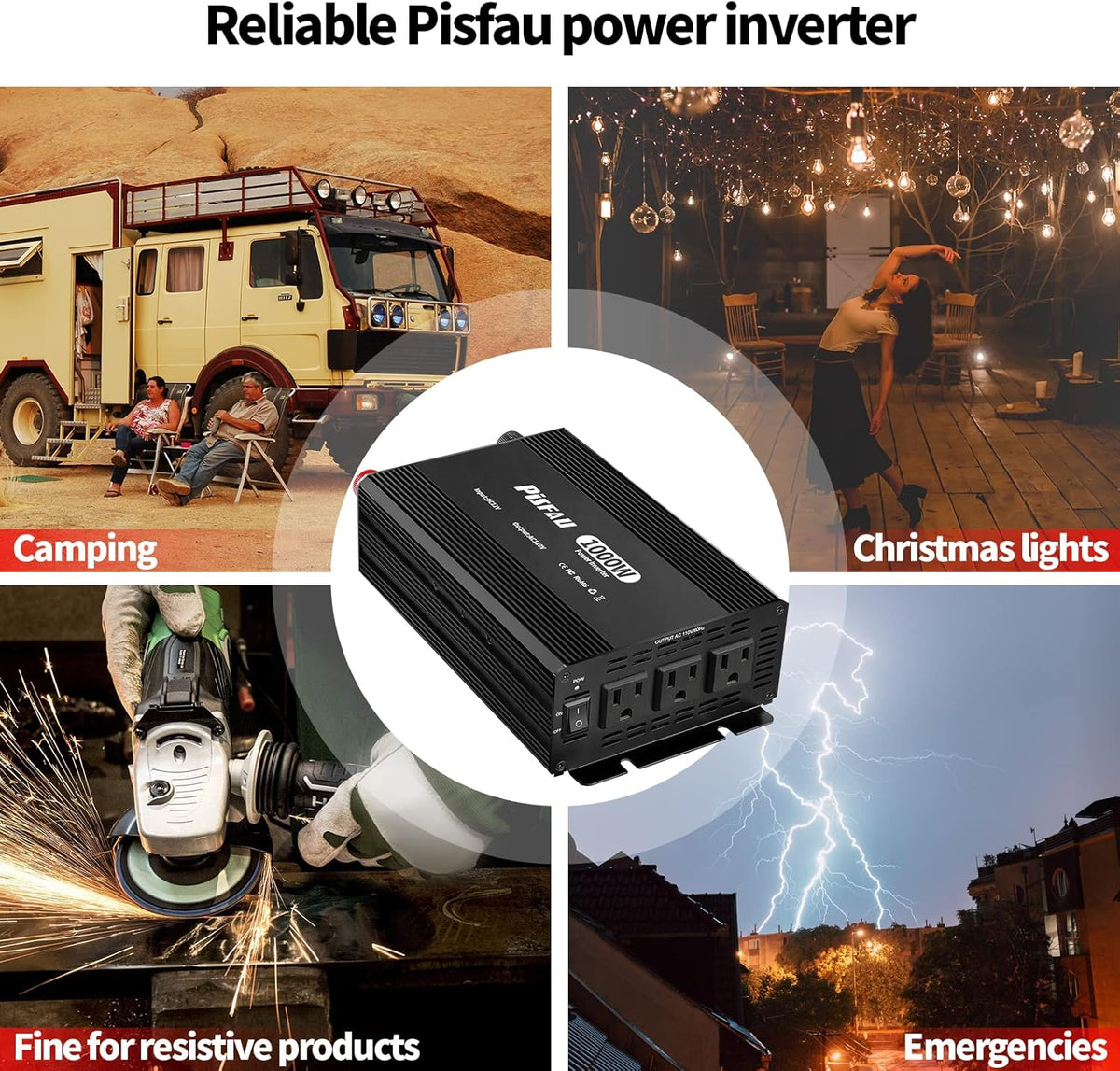 1000W Power Inverter 12V DC to 110V AC with 3 AC Sockets E77814