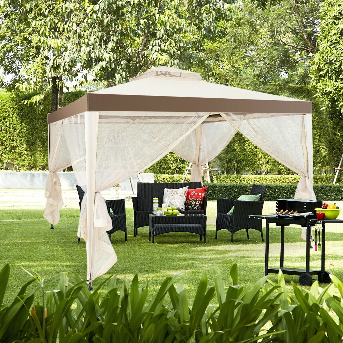 10'x 10' Beige Canopy Gazebo with Mosquito Netting O464306
