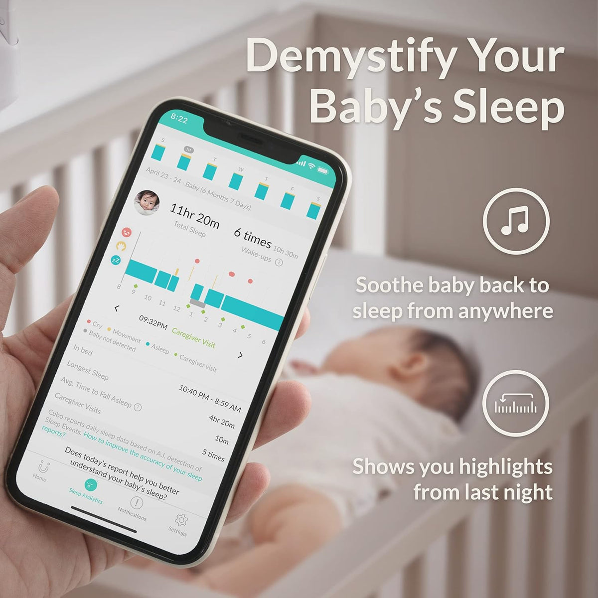 Smart Baby Monitor and 3-Stand Set 1080p HD Night Vision Two-Way Audio U979