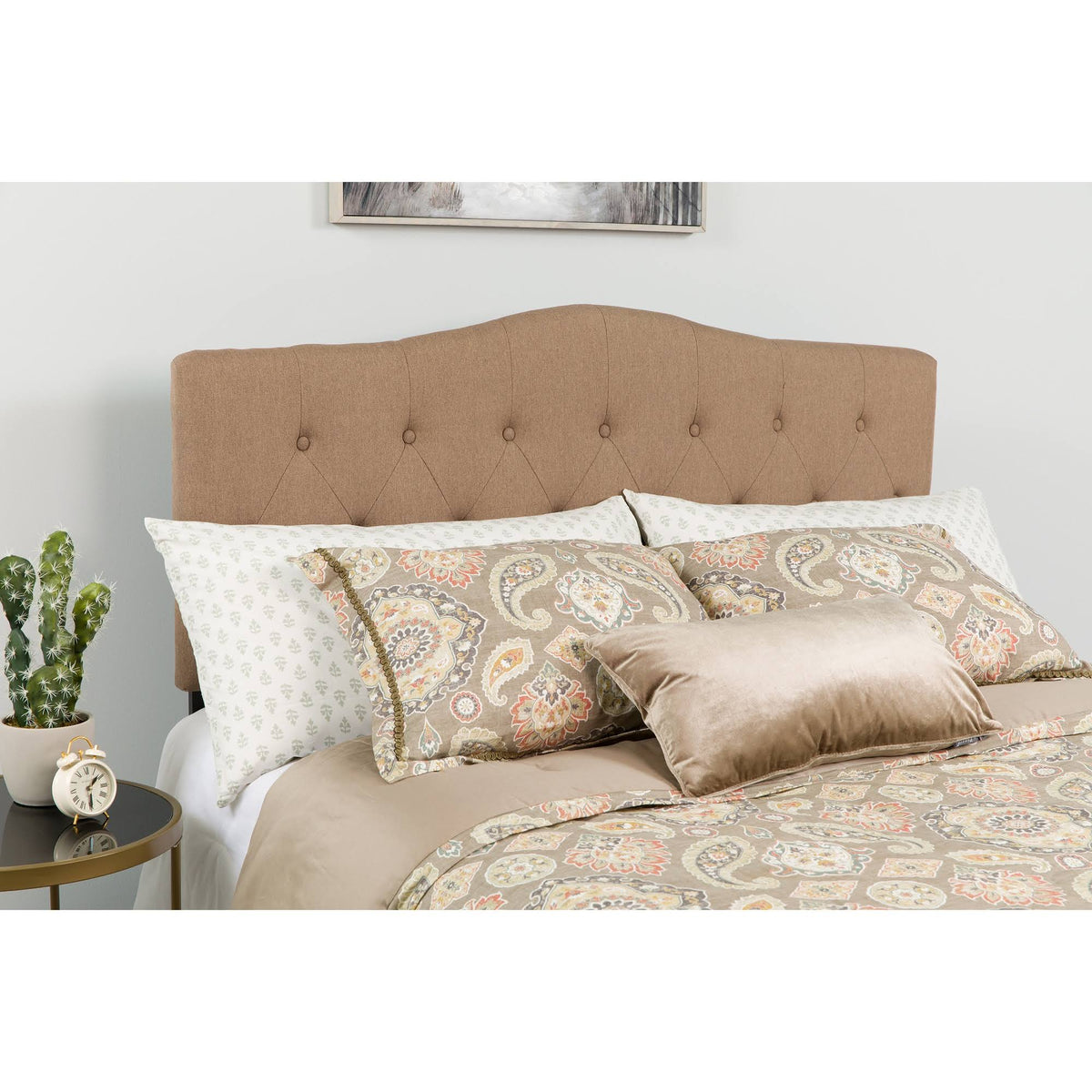 Camel Brown and Black Button Tufted Full Size Headboard R7318