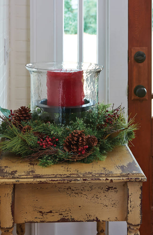 Hammered Glass Cylinder with Candle Pan X964