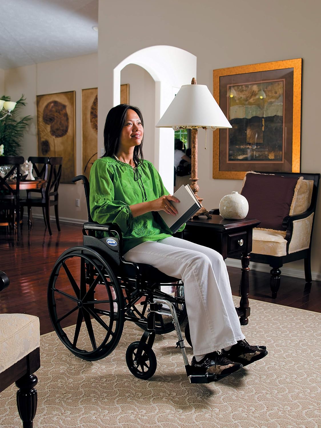 High Performance Lighter Weight Wheelchair with Desk Length Arms and Footrests, 18 Seat Width, Cobalt Blue U149456