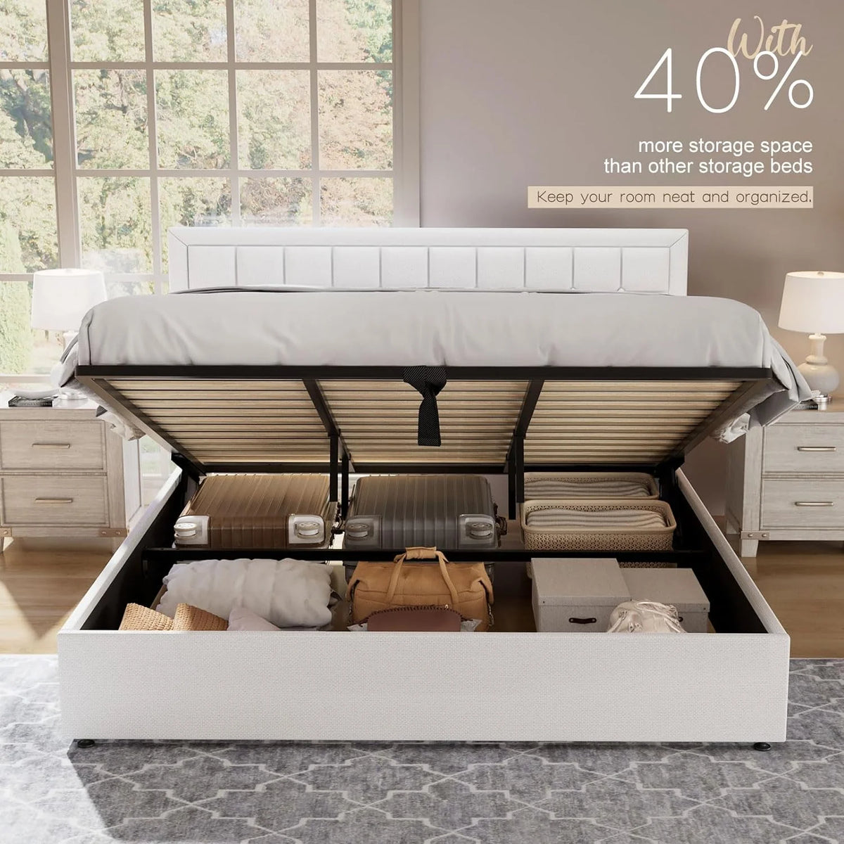 King Size Lift Up Storage Upholstered Platform Bed Frame K744146