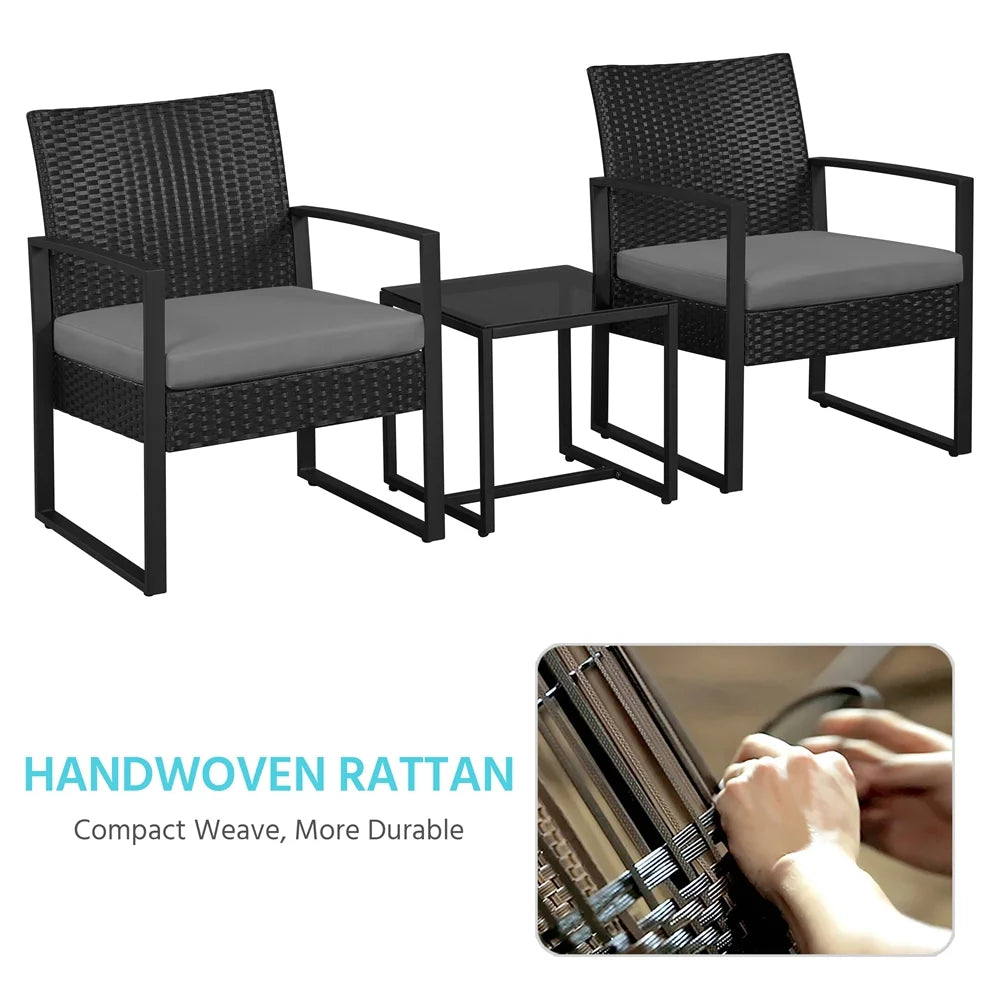 3-piece Patio Rattan Chairs & Table Set with Cushions T458300