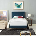 Twin Fabric Platform Bed with Round Splayed Legs in Azure V2769